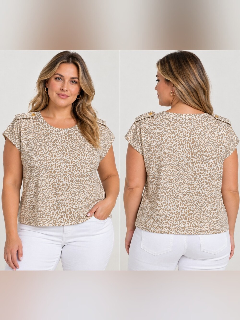 Michael Kors Beige Leopard Print Short Sleeve Top